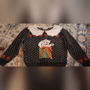 Black Cat-In-A-Gift Holiday Sweater with Peter Pan Collar Vintage